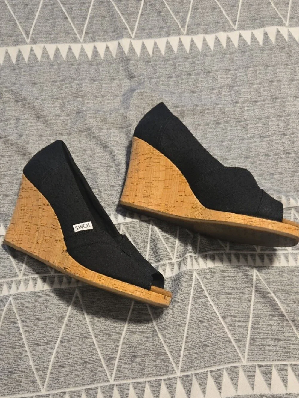 Toms Black Open-Toe Cork Wedge Sandals